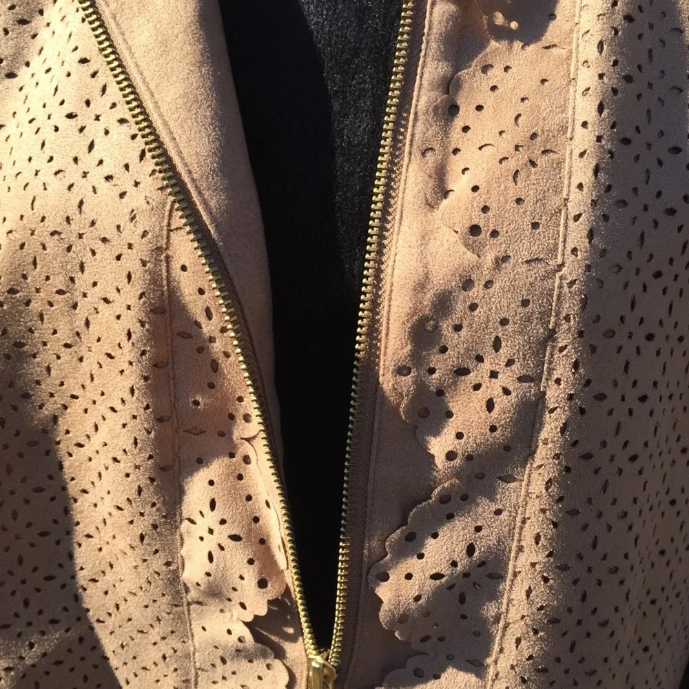 Chico’s Faux Suede Laser Cut Zip Jacket - Picture 7 of 10
